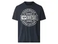 Granatowy T-shirt męski Diesel z białym okrągłym nadrukiem "HARDWEAR REINFORCED DIESEL SANFORIZED DENIM DIVISION".