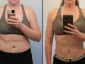 Before and after transformation: a person's body before and after using a stationary bike for fitness.