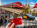 Vielfalt des Reisens in Spanien: Zug, Flugzeug, Taxi, E-Scooter und Metro. Mit einer Kreditkarte alles einfach bezahlen.