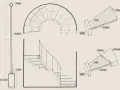 Disegno tecnico di una scala a chiocciola con dettagli su materiali e struttura, utile per la normativa scale interne uso privato.