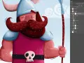 Ilustracja wikinga z brodą i czaszką na pasie, idealna do kursu ilustracji.