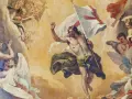 Zmartwychwstały Chrystus z chorągwią zwycięstwa, otoczony przez anioły. Obraz symbolizuje triumf nad śmiercią Jezusa.