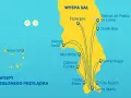 Mapa turystyczna Wyspy Sal, Republika Zielonego Przylądka, z zaznaczonymi atrakcjami: Espargos, Santa Maria, Kite Beach.
