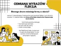 Grafika wyjaśnia, że fleksja to odmiana wyrazów, dzięki której słowa zmieniają formę w zdaniu, czyniąc komunikację precyzyjną.