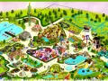 Isometric map of Etnaland theme park, showing rides, attractions, and themed areas like Prehistoria.