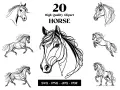 Zestaw eleganckich koników do rysowania w stylu line art. Idealne do projektów graficznych i ozdób.
