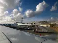 Pisa International Airport, the closest airport to Cinque Terre, with a Ryanair plane on the tarmac.