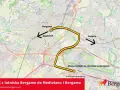 Mapa pokazuje trasę kolejową z lotniska Bergamo do Mediolanu i Bergamo.