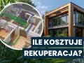 Nowoczesny dom z zielenią i schematem wentylacji mechanicznej z odzyskiem ciepła. Rekuperacja w domu.