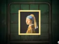 Una de las obras de arte de Animal Crossing, "Muchacha con turbante azul", cuelga en una pared verde.