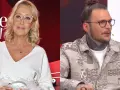 Polskie gwiazdy: Kobieta w białej sukni i okularach oraz mężczyzna z tatuażami i kitką na głowie.
