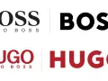 Loghi BOSS e HUGO. La differenza tra Hugo e Boss è visibile nei font e nei colori, con BOSS in nero e HUGO in rosso.