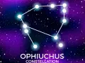 Gwiazdozbiór Wężownika, jeden z 13 znaków zodiaku, na tle nocnego, gwieździstego nieba.