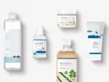 Kolekcja kosmetyków Round Lab: tonik, serum, krem i żel do mycia.