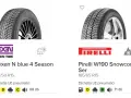 Pneumatici Nexen N blue 4 Season e Pirelli W190 Snowcontrol, con etichette UE che indicano consumi, aderenza sul bagnato e rumorosità, utili per valutare l'usura gomme auto.