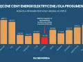 Wykres pokazuje miesięczne ceny energii elektrycznej dla prosumentów w net-billingu w 2025 r. Zastanawiasz się, ile kosztuje fotowoltaika? Ceny wahają się od 136,30 zł do 480,01 zł.