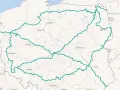 Mapa Polski z zaznaczonymi trasami motocyklowymi, obejmującymi region lubelski i inne części kraju.