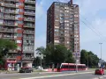 Wielopiętrowe budynki mieszkalne i nowoczesny tramwaj na ulicy. Czy w Belgradzie jest bezpiecznie? Wygląda na spokojne miasto.
