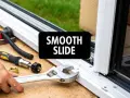 Tools are laid out for a sliding patio door installation, promising a smooth slide.