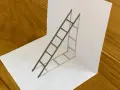 Un dessin trompe l'oeil d'une échelle semble flotter au-dessus d'une feuille de papier, créant une illusion de profondeur saisissante.