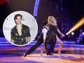 Michał Kassin w stylizacji z głębokim dekoltem, obok tańczącej pary na scenie.