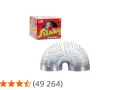 En klassisk slinky leksak i metall, utformad som en fjäder, bredvid sin röda originalförpackning.