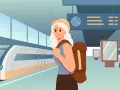 Ragazza con zaino in stazione, pronta a scoprire come arrivare a Venezia in treno.