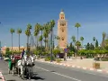 W Marrakeszu turyści mogą bezpiecznie podziwiać zabytki, takie jak minaret Koutoubia, podczas przejażdżki dorożką pośród palm.