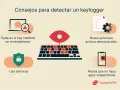Consejos para detectar un keylogger: vigila el rendimiento, busca procesos raros, usa antivirus y revisa apps sospechosas.