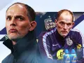 Thomas Tuchel, con su mirada intensa, parece reflexionar sobre la seleccion de Inglaterra. Viste una chaqueta oscura y un chándal con el escudo inglés.