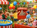 Enfants s'amusant à la kermesse, jeux de chamboule-tout, pêche aux canards, et jouets. 60 idées de jeux pour kermesse.