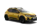 Dacia Sandero Stepway gialla, con barre sul tetto e cerchi neri. Ideale per chi cerca il giusto valore per la pressione gomme Dacia Sandero Stepway.