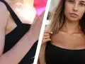 Kobieta w czarnym topie z dekoltem w serek, z blond włosami i delikatnym makijażem.