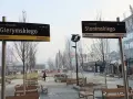 Znaki uliczne w Katowicach: Gierymskiego i Słonimskiego. Miejsce z ławkami i drzewami, idealne na sk rejestracja.