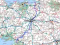 Carte routière de la France, région Bretagne. La gr 39 est mise en évidence en bleu.