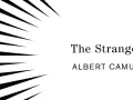 Abstrakte schwarze Linien auf weißem Hintergrund mit dem Titel "The Stranger" und "ALBERT CAMUS".