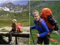 Dwie kobiety w górach, przygotowujące się do trekkingu. Jedna siedzi na moście, druga idzie z plecakiem. Przygoda w stylu Tour de Mont Blanc.