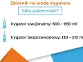 Jaka woda do irygatora? Pojemność zbiornika: stacjonarny 600-650 ml, bezprzewodowy 130-210 ml.