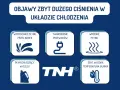 Objawy zbyt dużego ciśnienia w układzie chłodzenia: wyrzucanie płynu, twardnienie przewodów, wrzenie płynu, płyn chłodzący w oleju, wysoka temperatura silnika.