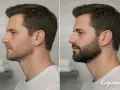 Comparación de un hombre con barba incipiente y otro con barba completa. Muestra cuánto tarda en crecer la barba.