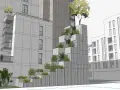 Nowoczesny blok z tarasami zieleni. Ile metrów ma 10 piętrowy blok? Około 30-35 metrów, zależnie od wysokości kondygnacji.