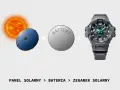 Słońce zasila panel, który ładuje baterię, zapewniając zegarki solarne trwałość.