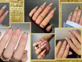 Manicure con unghie metallizzate oro, glitter e design geometrici. Un tocco di lusso per le tue mani.