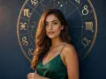 Kobieta na tle zodiaku. Sprawdź swój horoskop miłosny na weekend i odkryj, co gwiazdy przygotowały dla Ciebie.