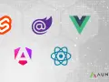 Logos von Svelte, Blazor, Vue, Angular und React – die Werkzeuge für modernes frontend design.
