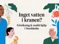 Ingen varmvatten i kranen? Felsökning och snabb hjälp i Stockholm. Illustration med människor och växter.