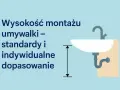 Wysokość montażu umywalki: standardy i indywidualne dopasowanie. Ilustracja pokazuje umywalkę z zaznaczoną miarą wysokości.