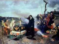 Los hijos de Juana la Loca y Felipe el Hermoso, en un cortejo fúnebre, acompañan un féretro bajo un cielo nublado.
