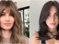 Dos estilos de corte de pelo que favorecen un **corte de pelo cara redonda**: uno con flequillo y capas rubias, otro con capas oscuras y raya en medio.