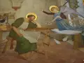 Ein Engel erscheint dem schlafenden Josef, der als der vater von Jesus gilt, und verkündet ihm die Botschaft.